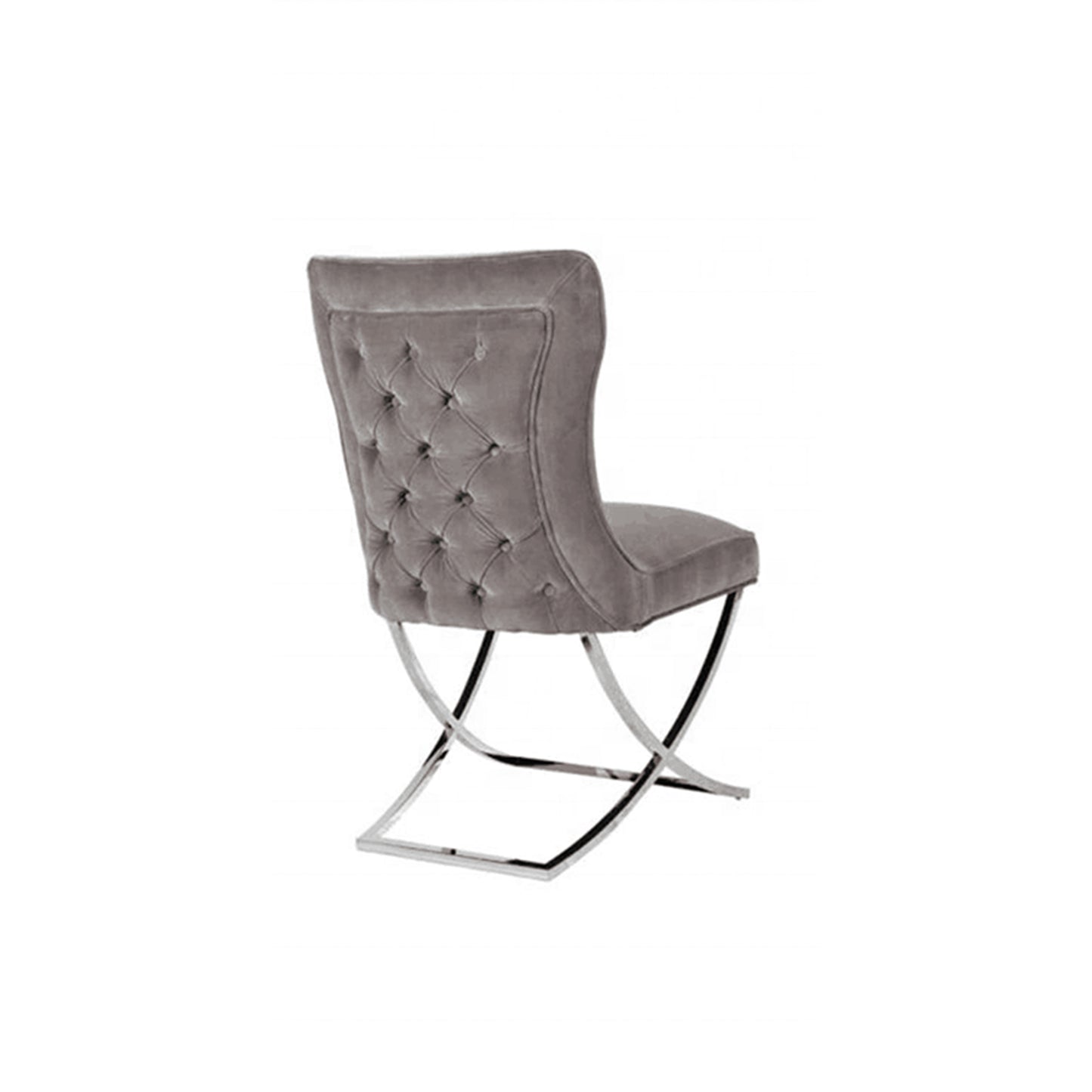 Paradise 2x Dining Chairs Grey Fabric Upholstery Beautiful Quilting Silver Colour Legs