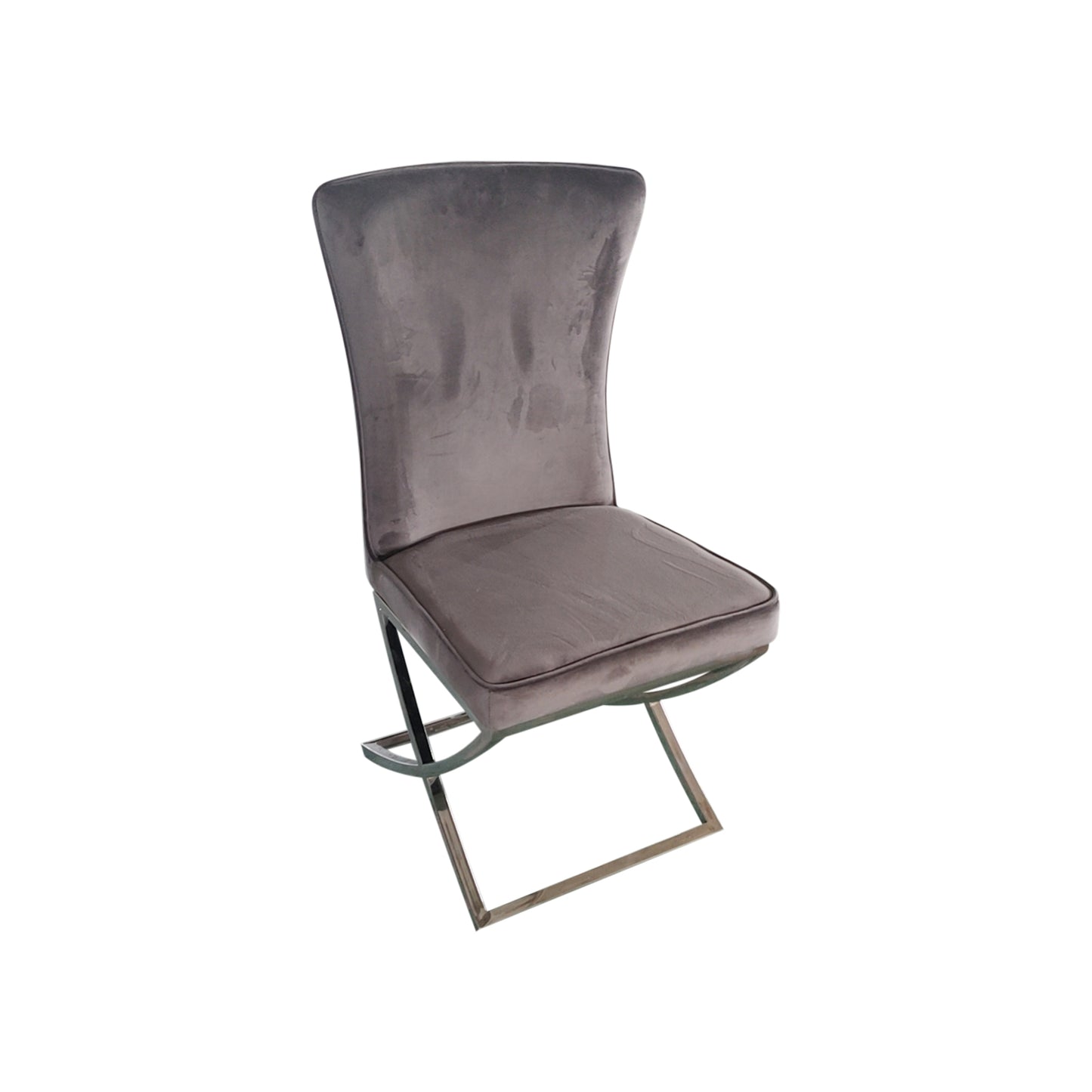 Paradise 2x Dining Chairs Grey Fabric Upholstery Beautiful Quilting Silver Colour Legs