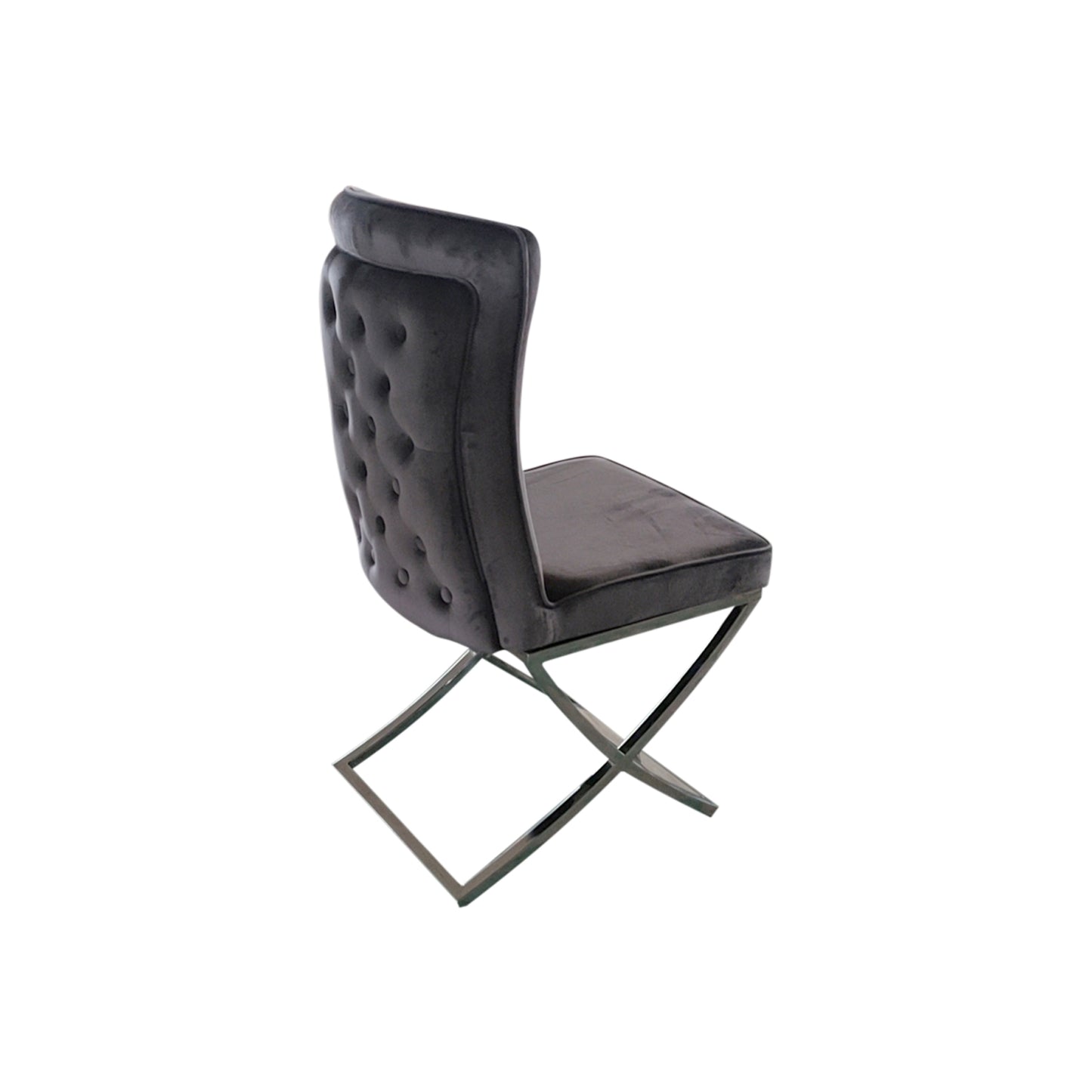 Paradise 2x Dining Chairs Grey Fabric Upholstery Beautiful Quilting Silver Colour Legs