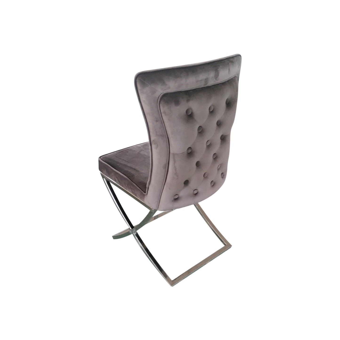 Paradise 2x Dining Chairs Grey Fabric Upholstery Beautiful Quilting Silver Colour Legs
