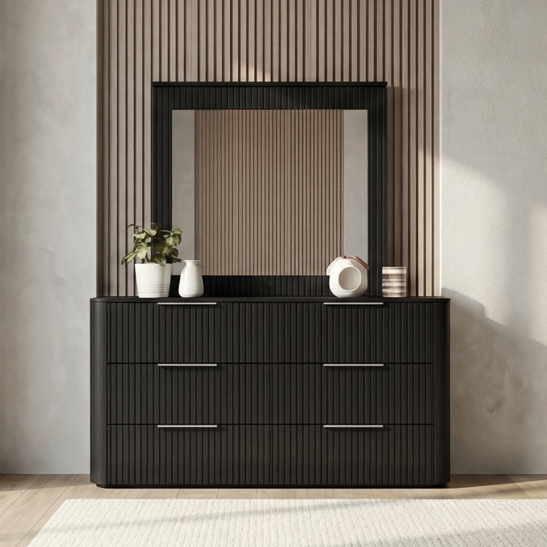 Arlo Solid Rubber Wood Dresser with Mirror