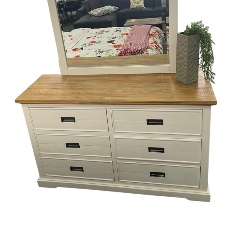 Marley Pine Wood 6 Drawer Dresser with Mirror