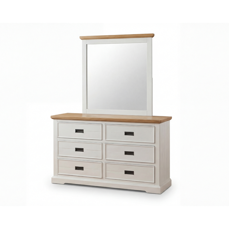 Marley Pine Wood 6 Drawer Dresser with Mirror
