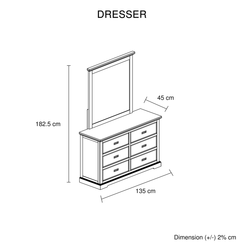 Marley Pine Wood 6 Drawer Dresser with Mirror