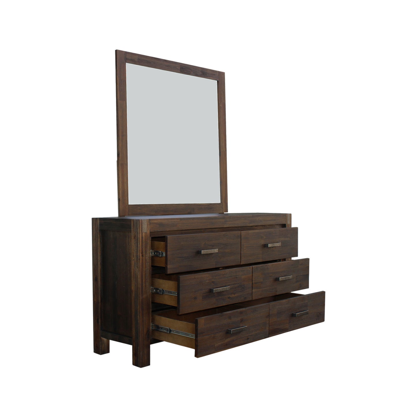 Nowra 6 Drawers Dressing Chest In Solid Acacia Timber with Mirror