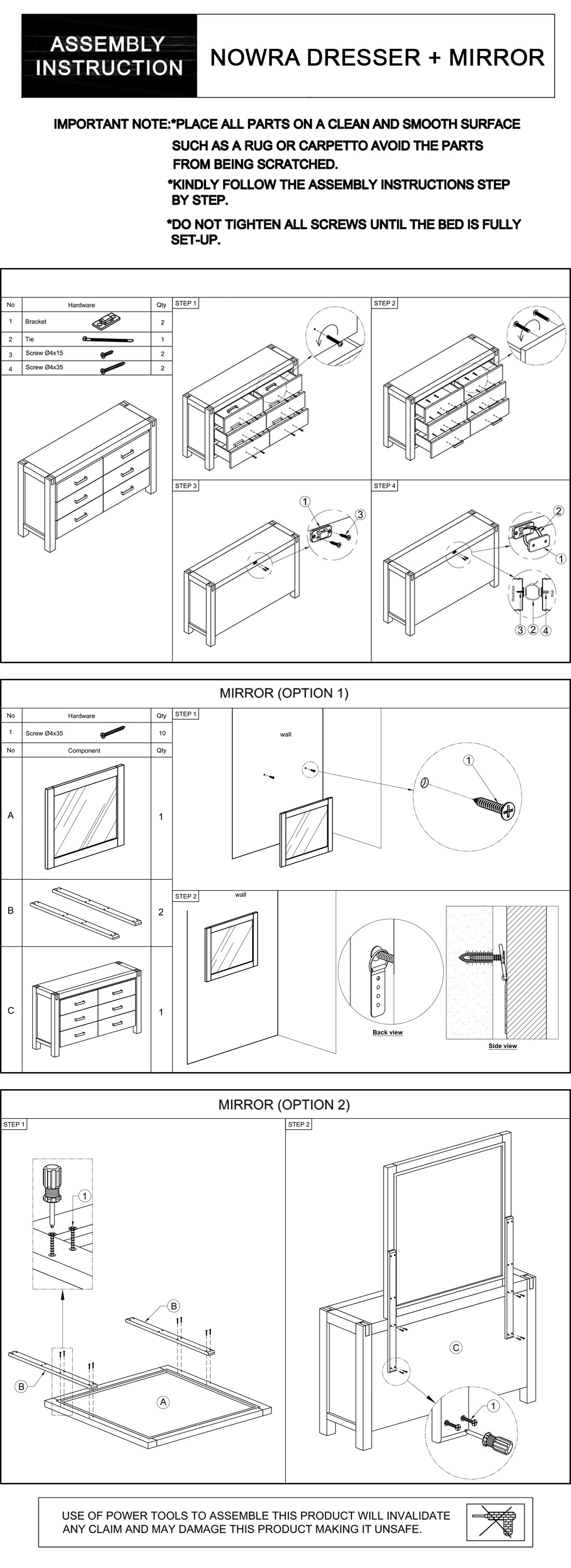 Nowra 6 Drawers Dressing Chest In Solid Acacia Timber with Mirror