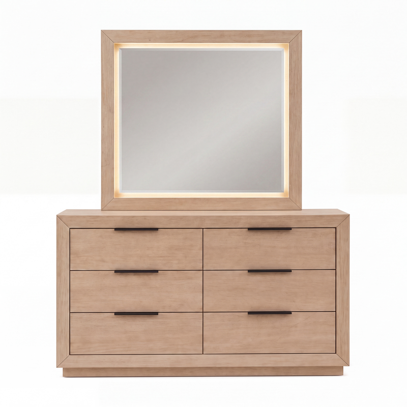 Savannah Oak Color Solid Rubber Wood Dresser with Mirror