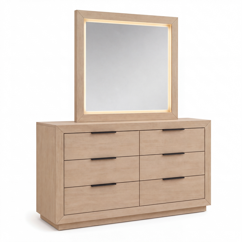 Savannah Oak Color Solid Rubber Wood Dresser with Mirror