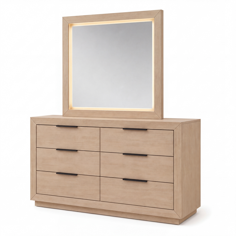 Savannah Oak Color Solid Rubber Wood Dresser with Mirror