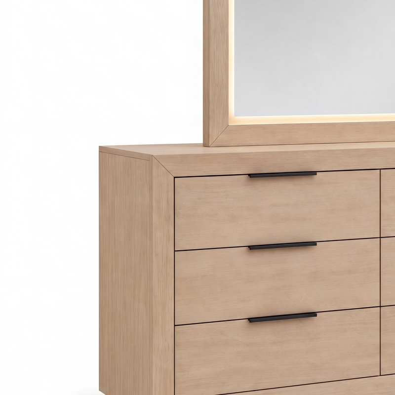 Savannah Oak Color Solid Rubber Wood Dresser with Mirror
