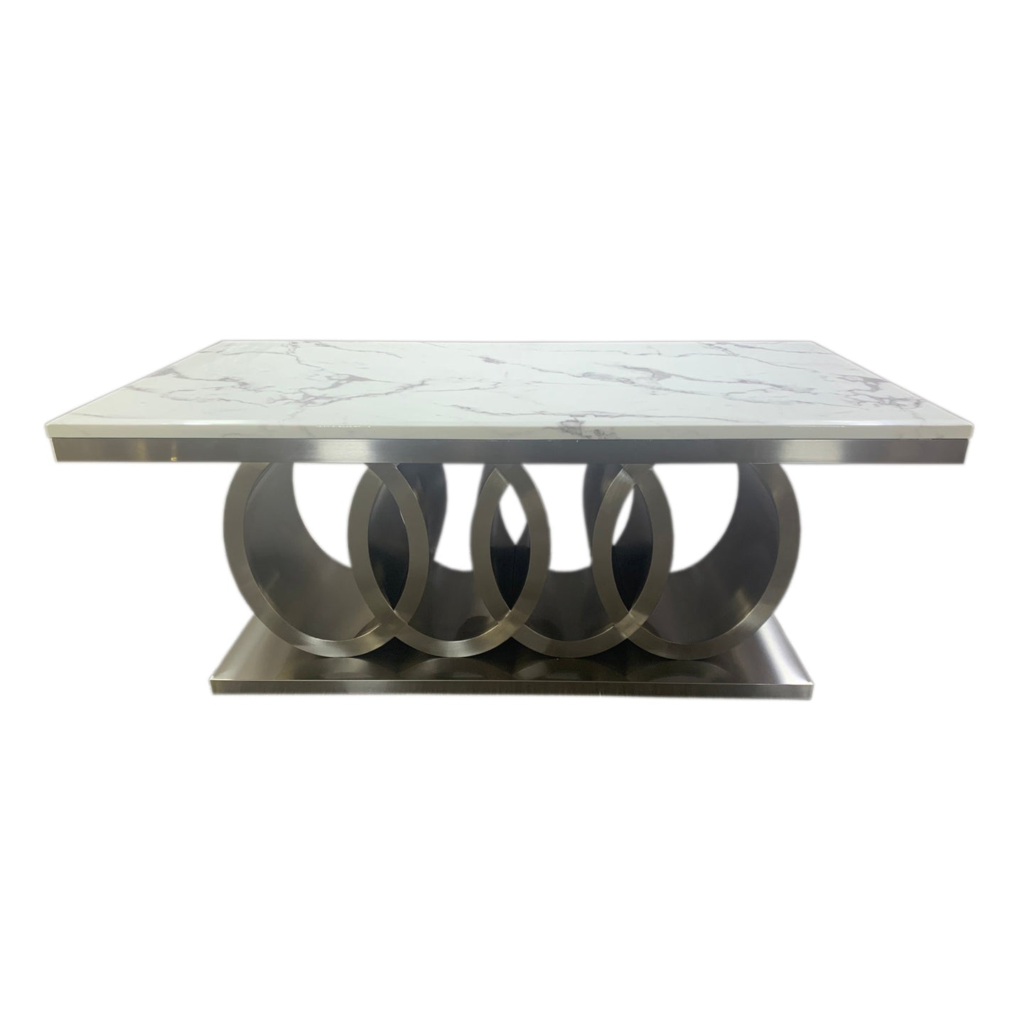 Paradise Dining Table White Faux Marble Top Aesthetic Metal Made Design on Base Silver Colour