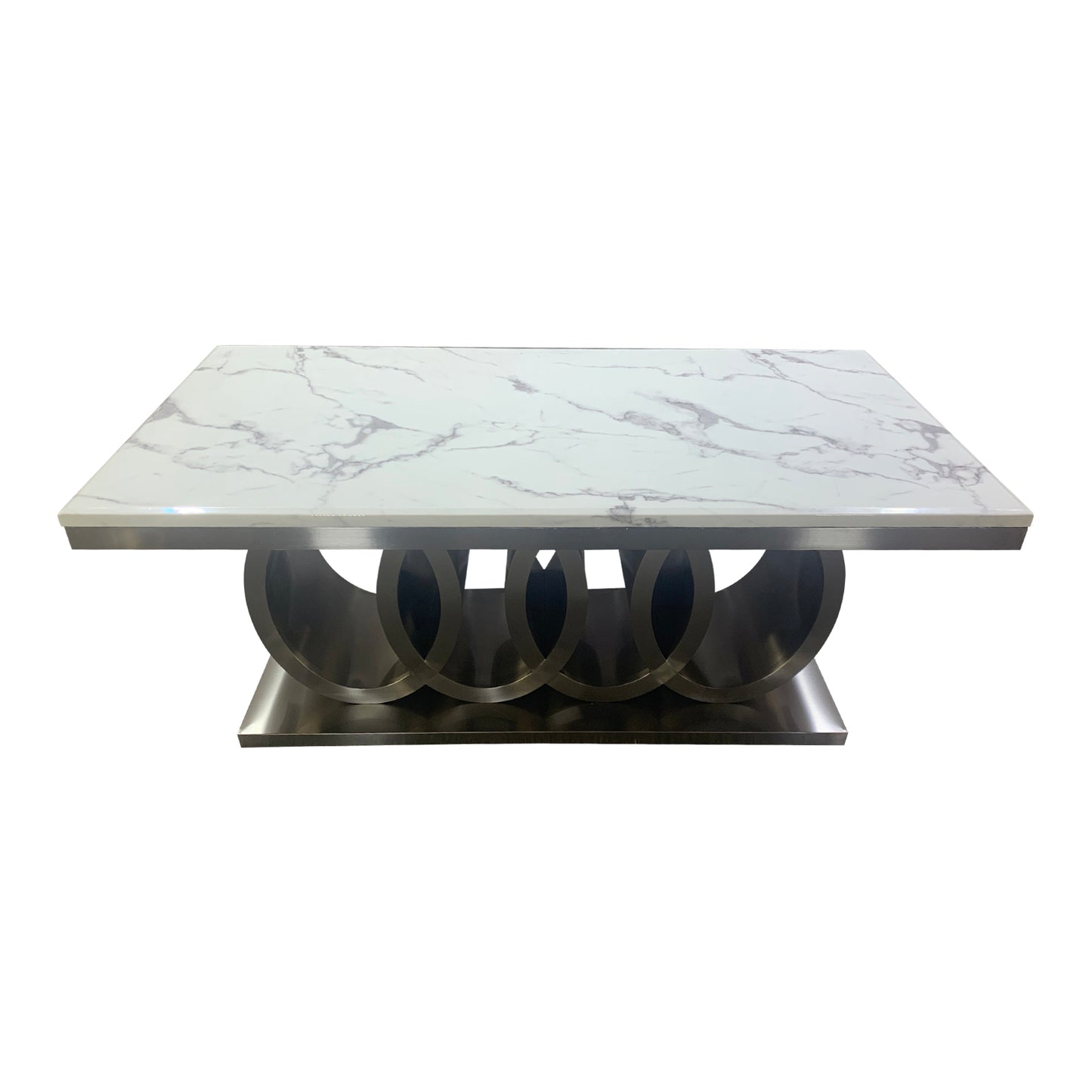 Paradise Dining Table White Faux Marble Top Aesthetic Metal Made Design on Base Silver Colour