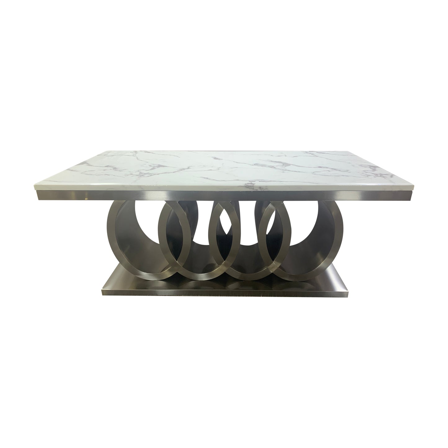 Paradise Dining Table White Faux Marble Top Aesthetic Metal Made Design on Base Silver Colour