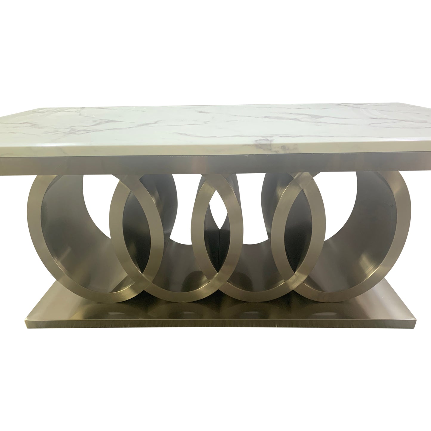 Paradise Dining Table White Faux Marble Top Aesthetic Metal Made Design on Base Silver Colour