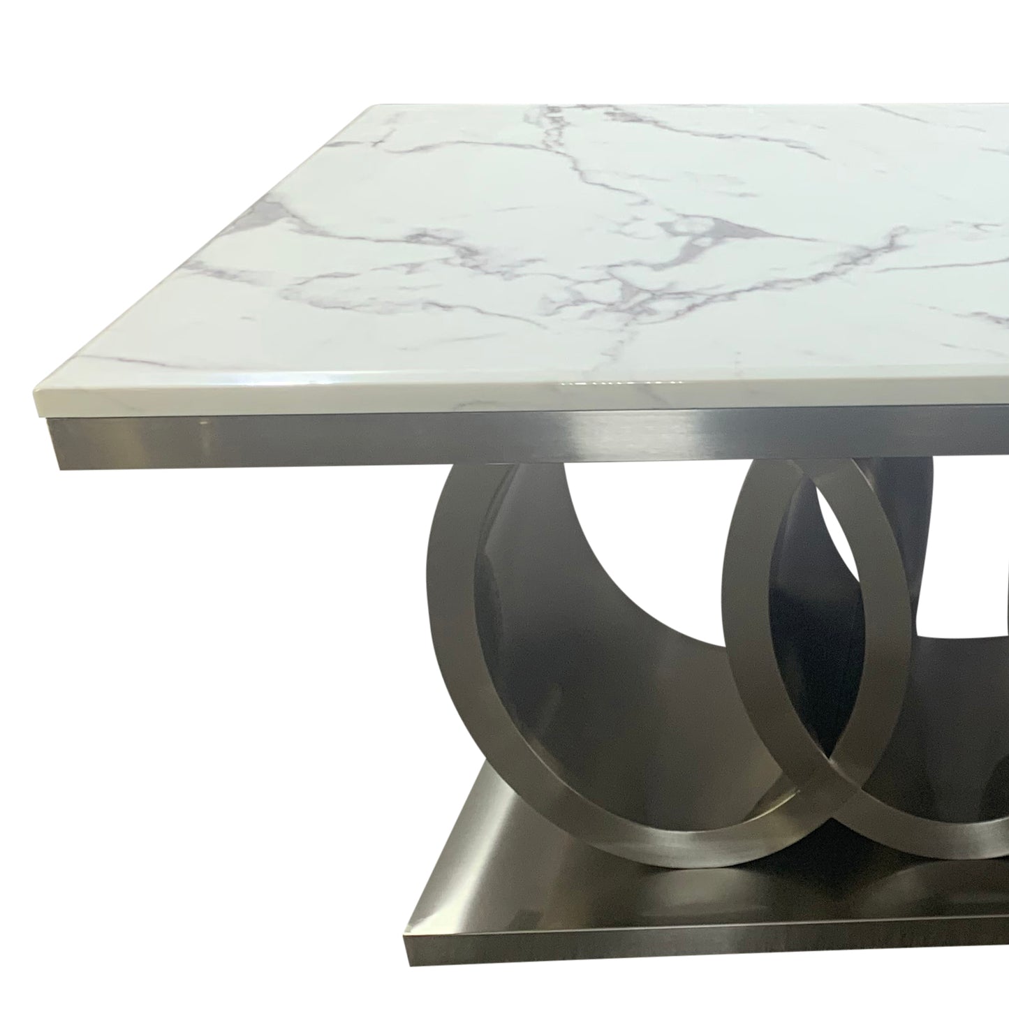 Paradise Dining Table White Faux Marble Top Aesthetic Metal Made Design on Base Silver Colour