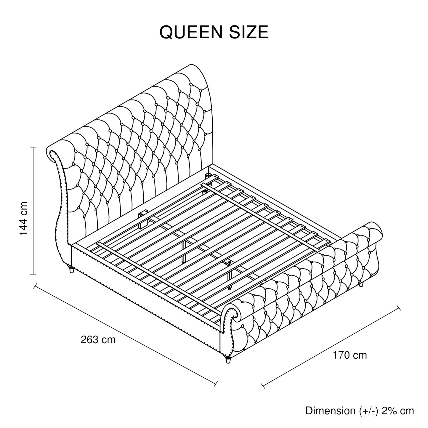 Elsa Sleigh Bedframe Velvet Tufted Deep Quilting Bed