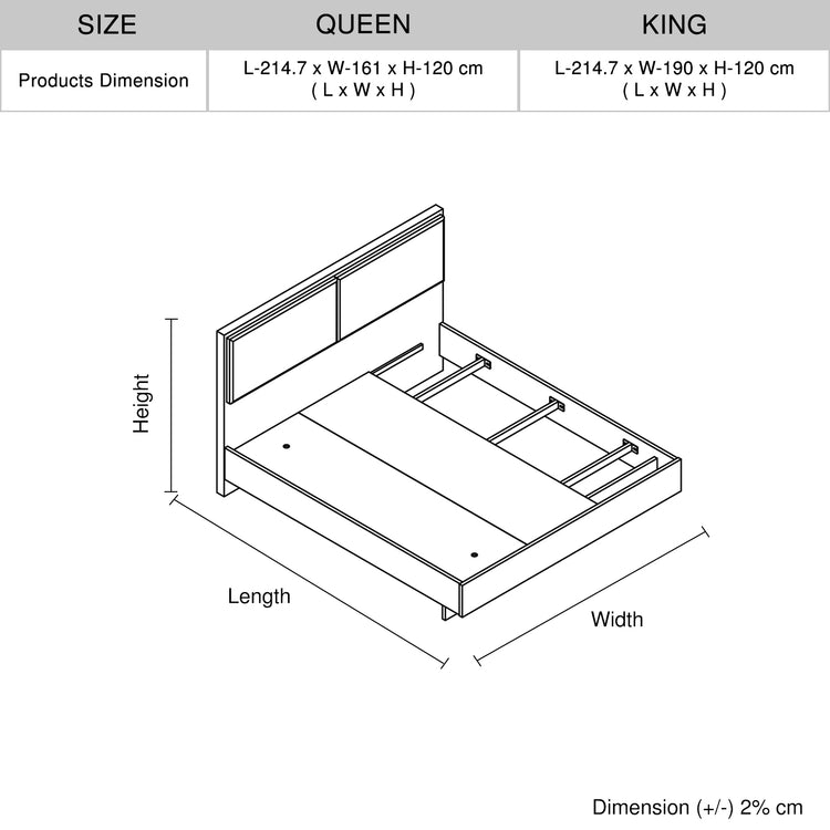 Myles MDF Bed Frame Fabric Upholstered Headboard Foam Padding