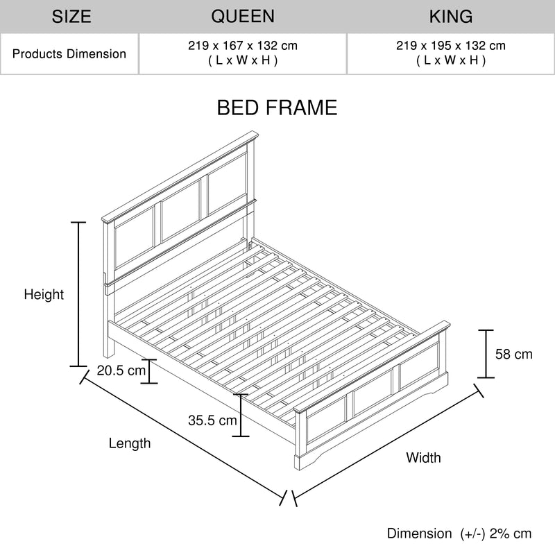 Spencer Solid Pine Wood Bed frame Slats support With Multiple Size & Colour