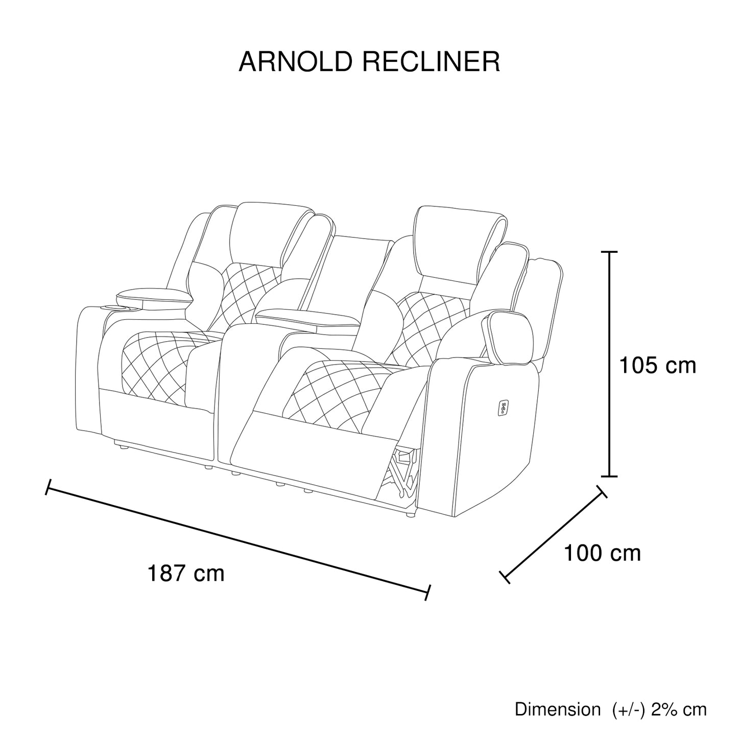 Arnold 3+2+1 Seater Electric Recliner Stylish Rhino Fabric Black Lounge Armchair with LED Features