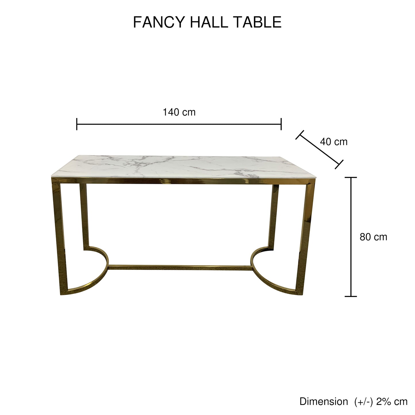 Fancy Stainless Electroplating Titanium Gold Frame & White Faux Marble Top Hall Table