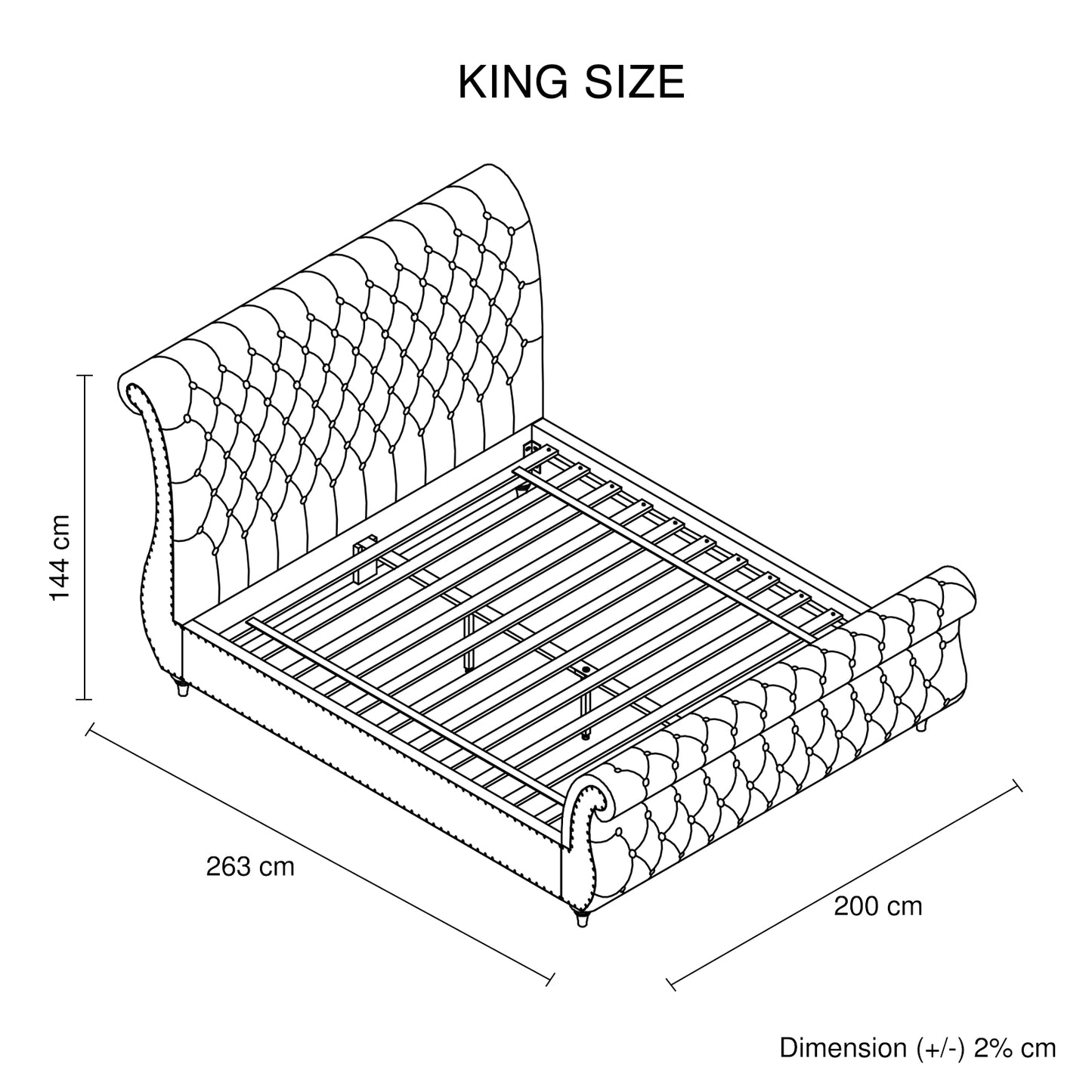Elsa Sleigh Bedframe Velvet Tufted Deep Quilting Bed
