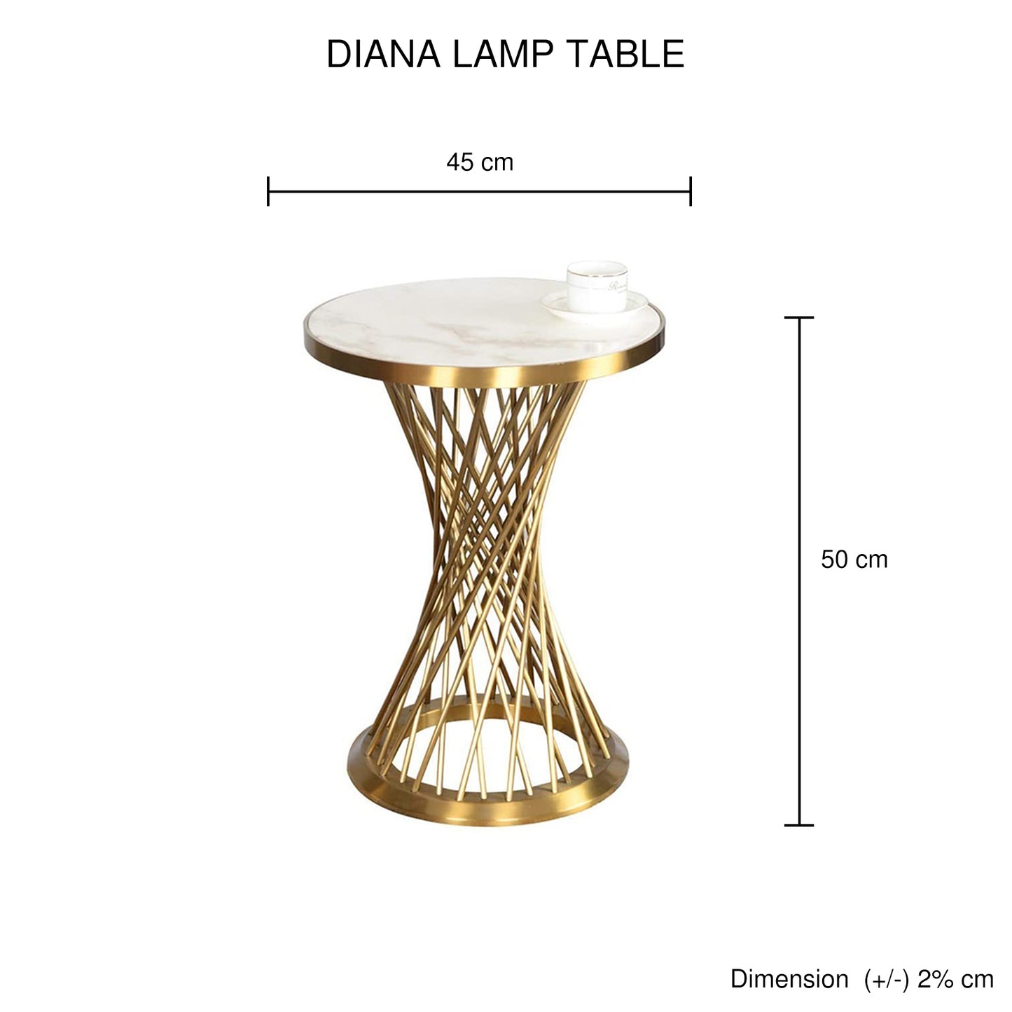 Diana Round Shape Lamp Table with Artificial Marble Top in Elegant Titanium Gold