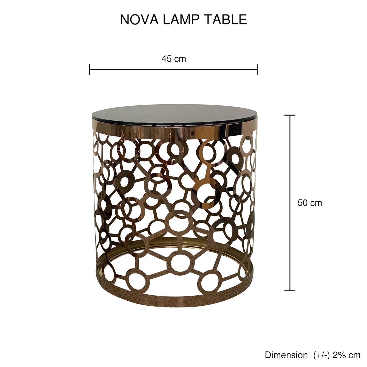 Round Lamp Table Glass Metal Electroplating Gold Nova