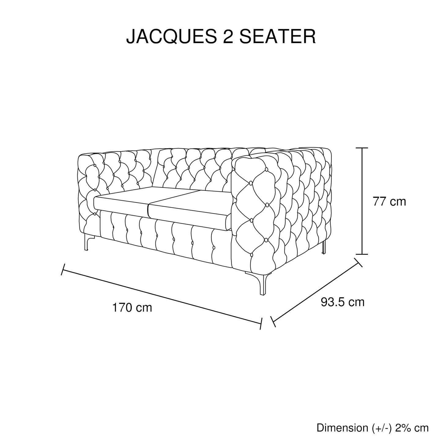 Jacques 3+2+1 Seater Sofa Button Tufted Velvet Fabric with Metal Legs in Black/ Grey