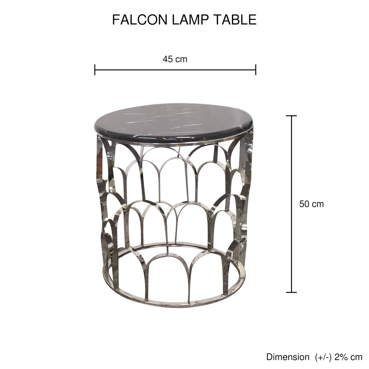 Falcon Round Lamp Table Faux Marble Top Electroplating Silver