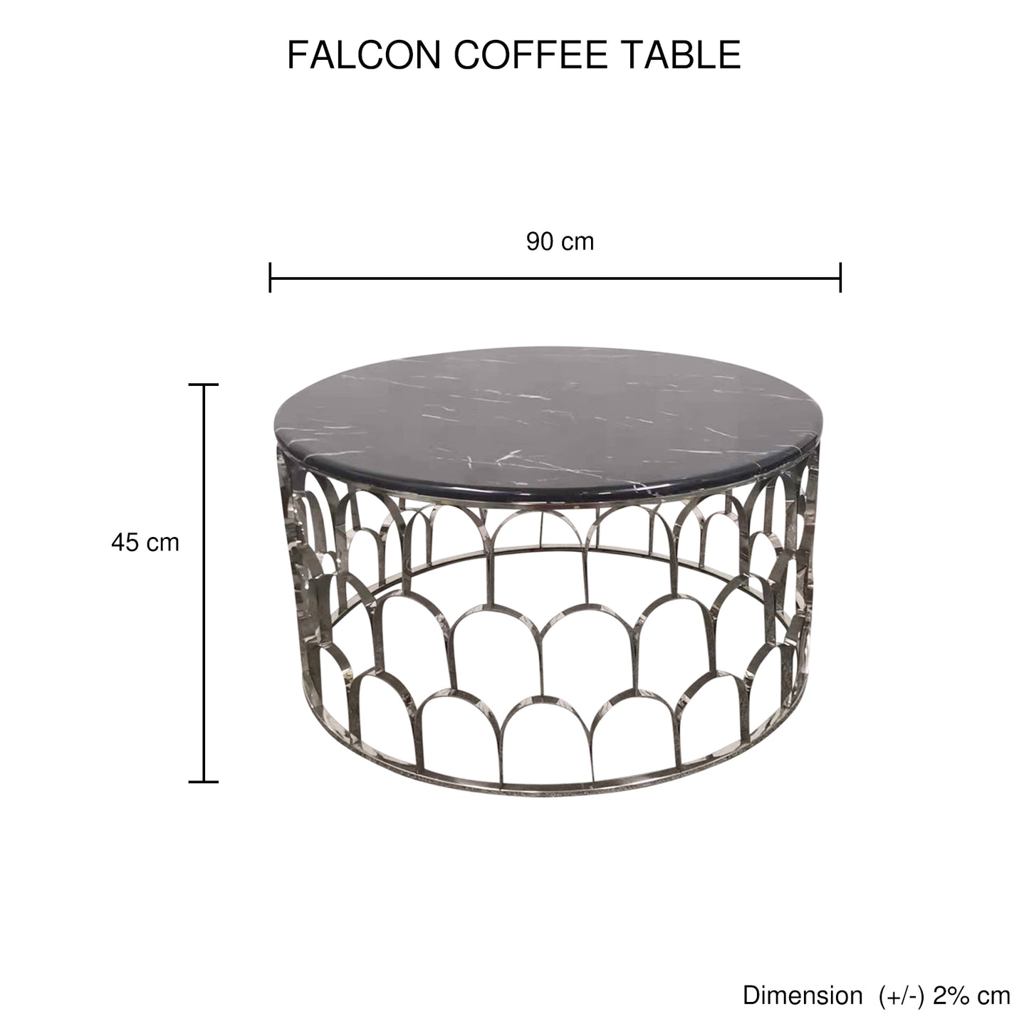 Falcon Round Faux Marble Stainless Silver Base Metal Frame Coffee Table