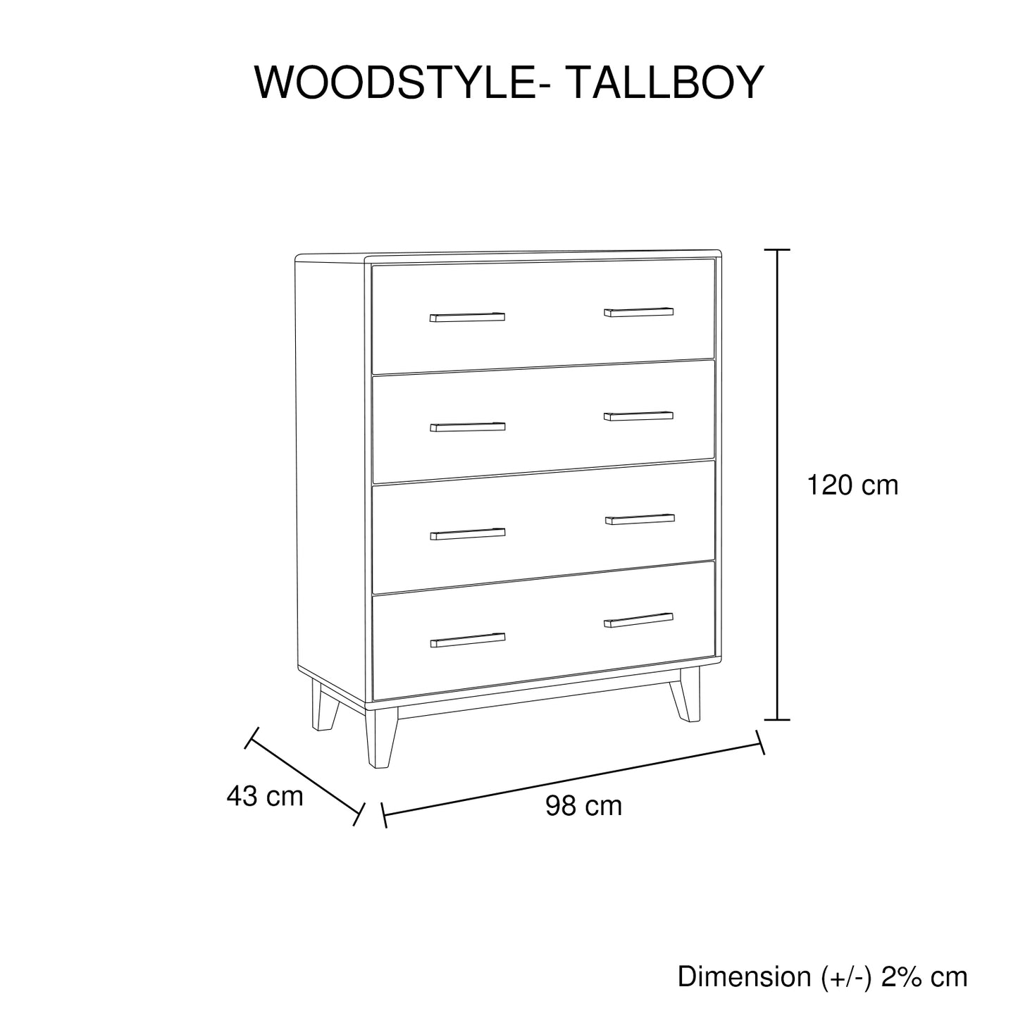 Woodstyle Light Brown Rustic Texture 4 Drawers Tallboy In Solid Pine Timber