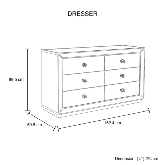 Germany MDF Mirrored Work 6 Drawers Gold Colour Dresser