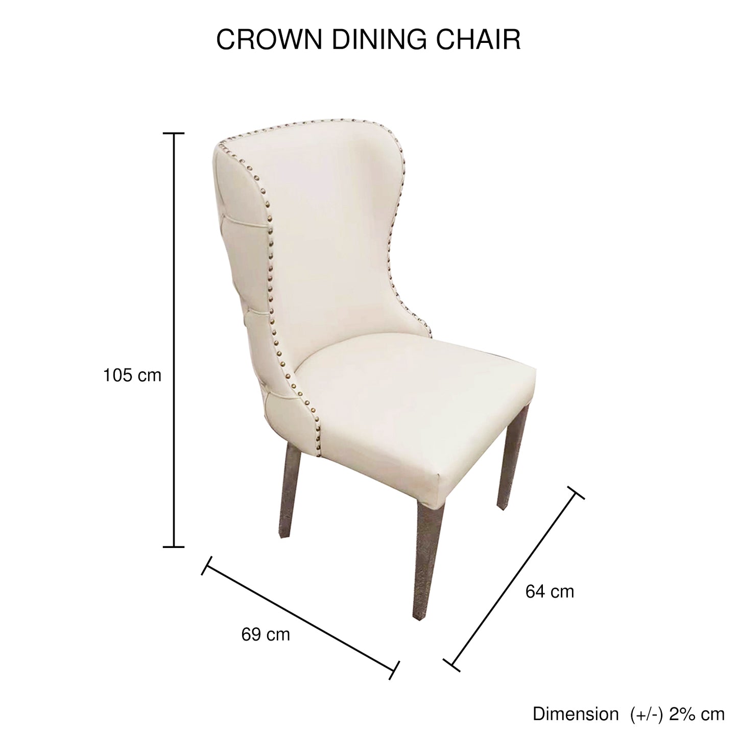 Crown 2X Leatherette Upholstery Dining Chair with Tufted Button on Back & Metal Studded Border