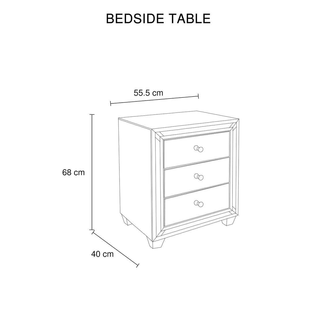 Aurora Silver Mirrored Bedside Table – 3 Drawers with Crystal Detail