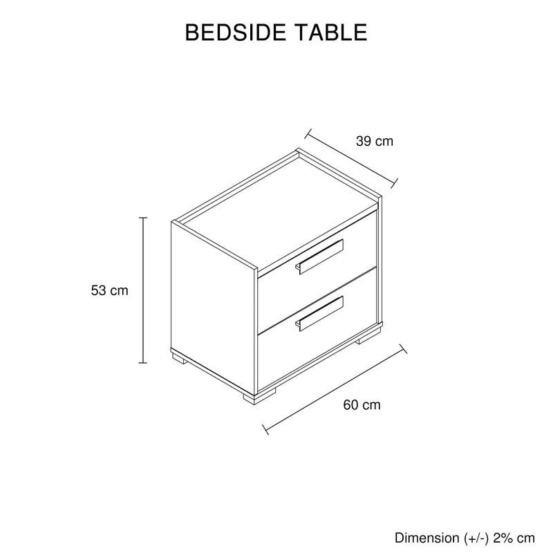 Copper 2 Drawers Wooden Bedside Table with Metal Handles