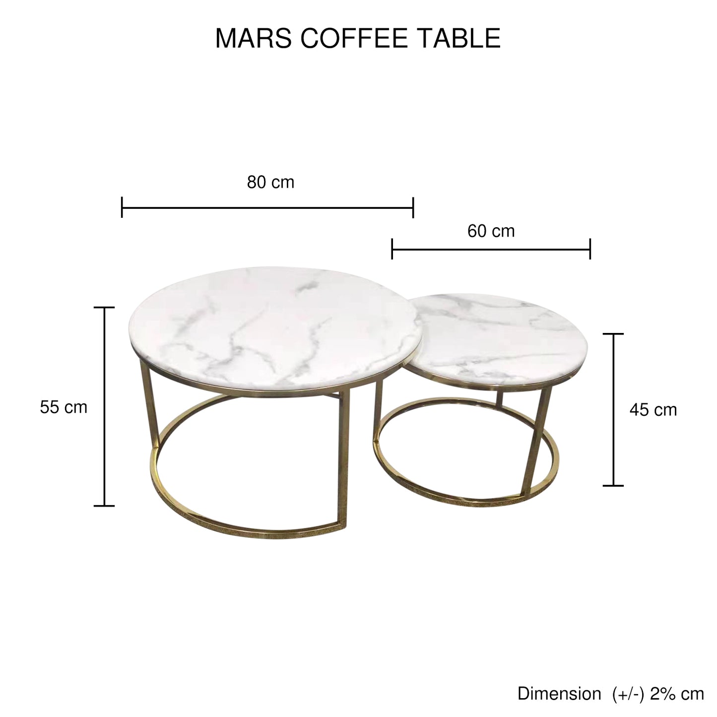 Mars Coffee Table Stainless Gold Frame & Top Marble White