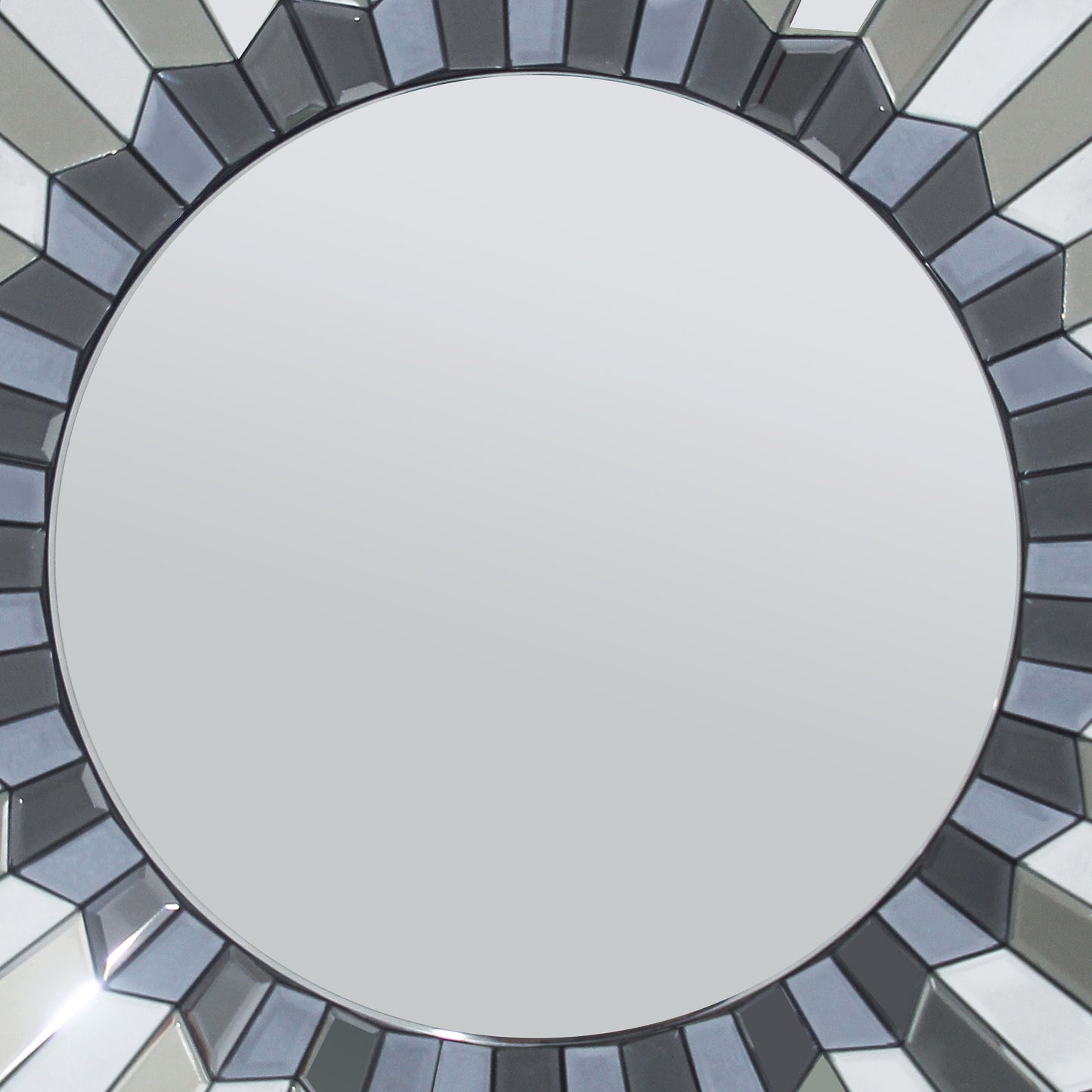 Decorative Round Wall Mirror with Geometric Design and Silver Accents