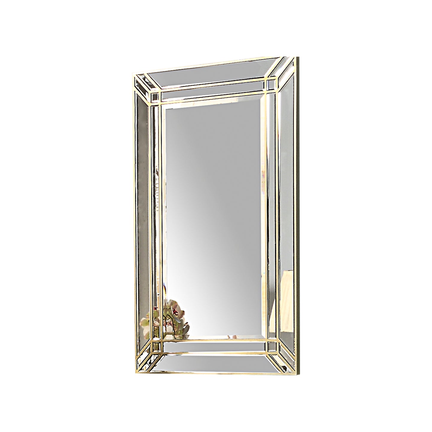 Antique Premium Rectangular Gold Mirror with Double Layer Border and Sturdy MDF Construction