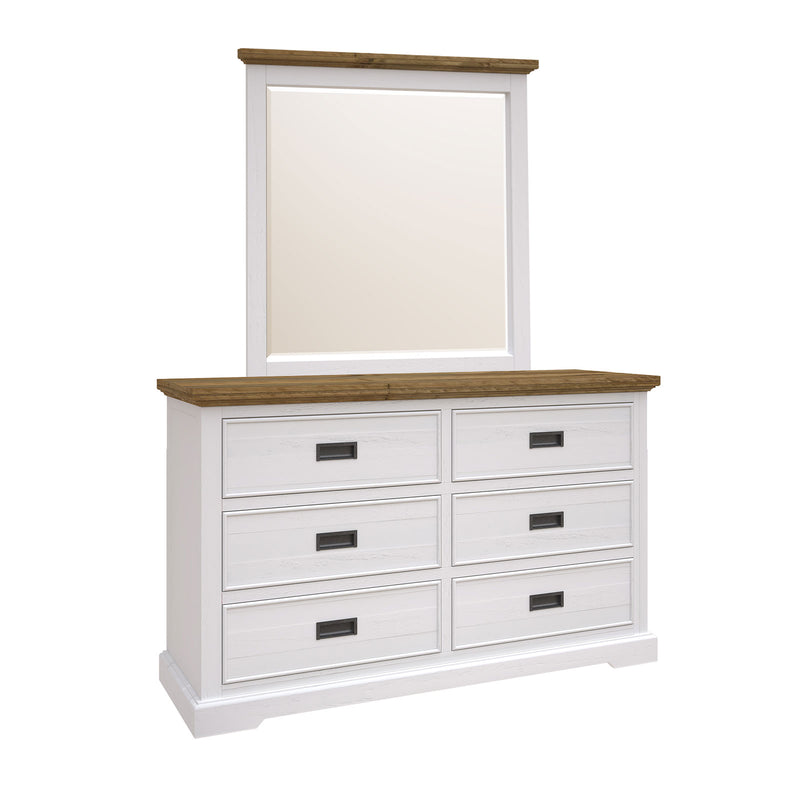 Marley Pine Wood 6 Drawer Dresser with Mirror