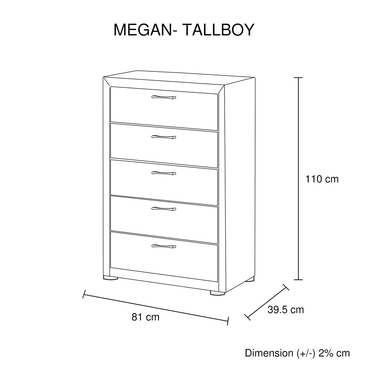 Megan 5 Drawers Tallboy in Attractive Light Grey Colour