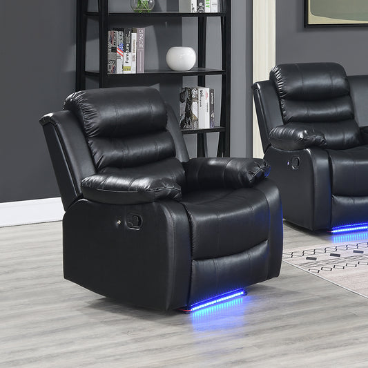 Chelsea 1R Seater Finest Leatherette Recliner Feature Console LED Light Ultra Cushioned