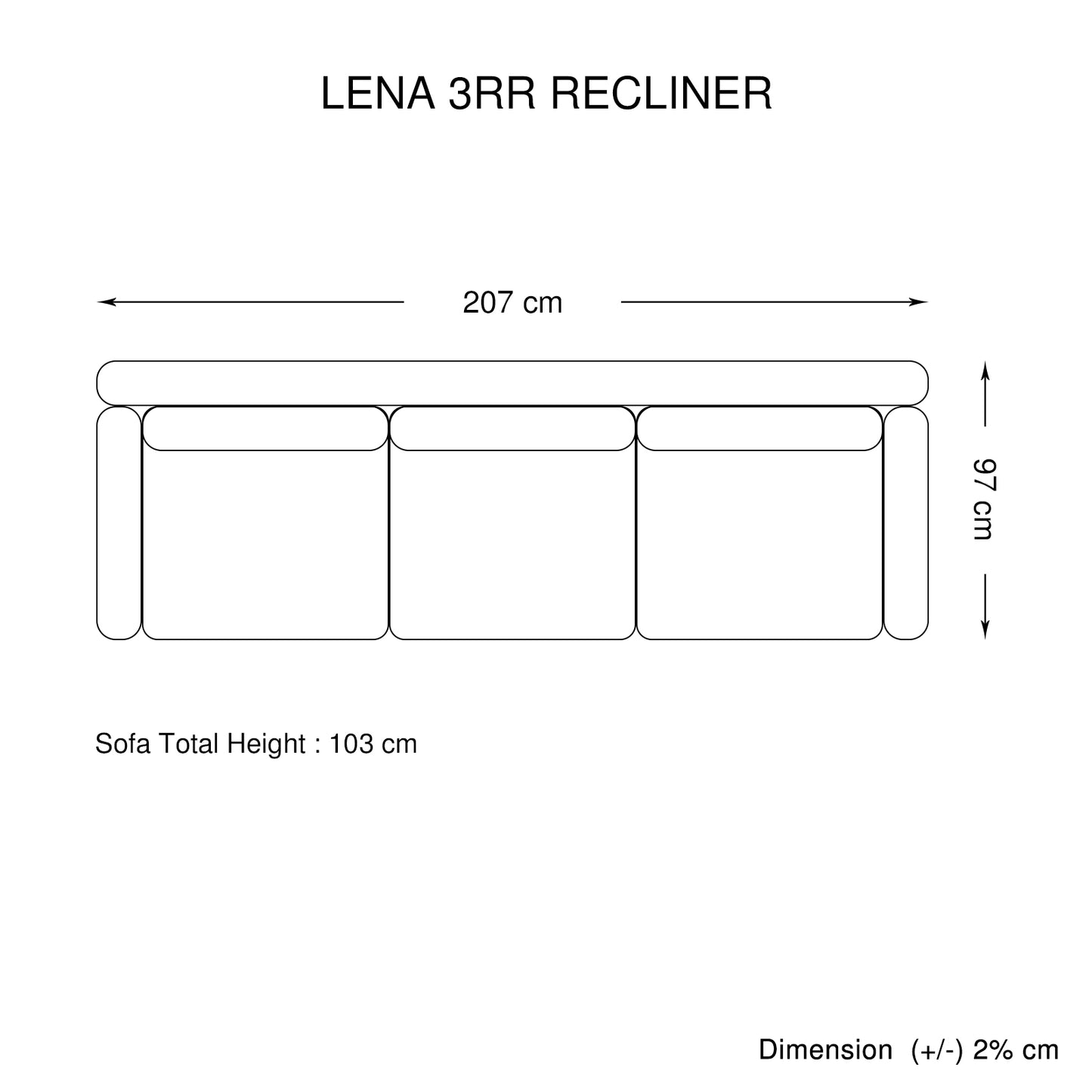 Lena 3R+1R+1R Barcelona Fabric Recliner Sofa in Charcoal Colour