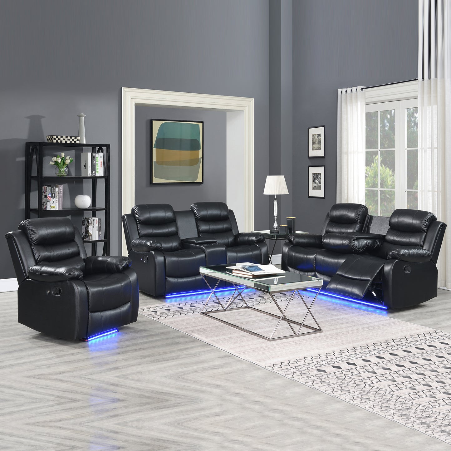 Chelsea 3R+2R+1R Seater Finest Leatherette Recliner Feature Console LED Light Ultra Cushioned