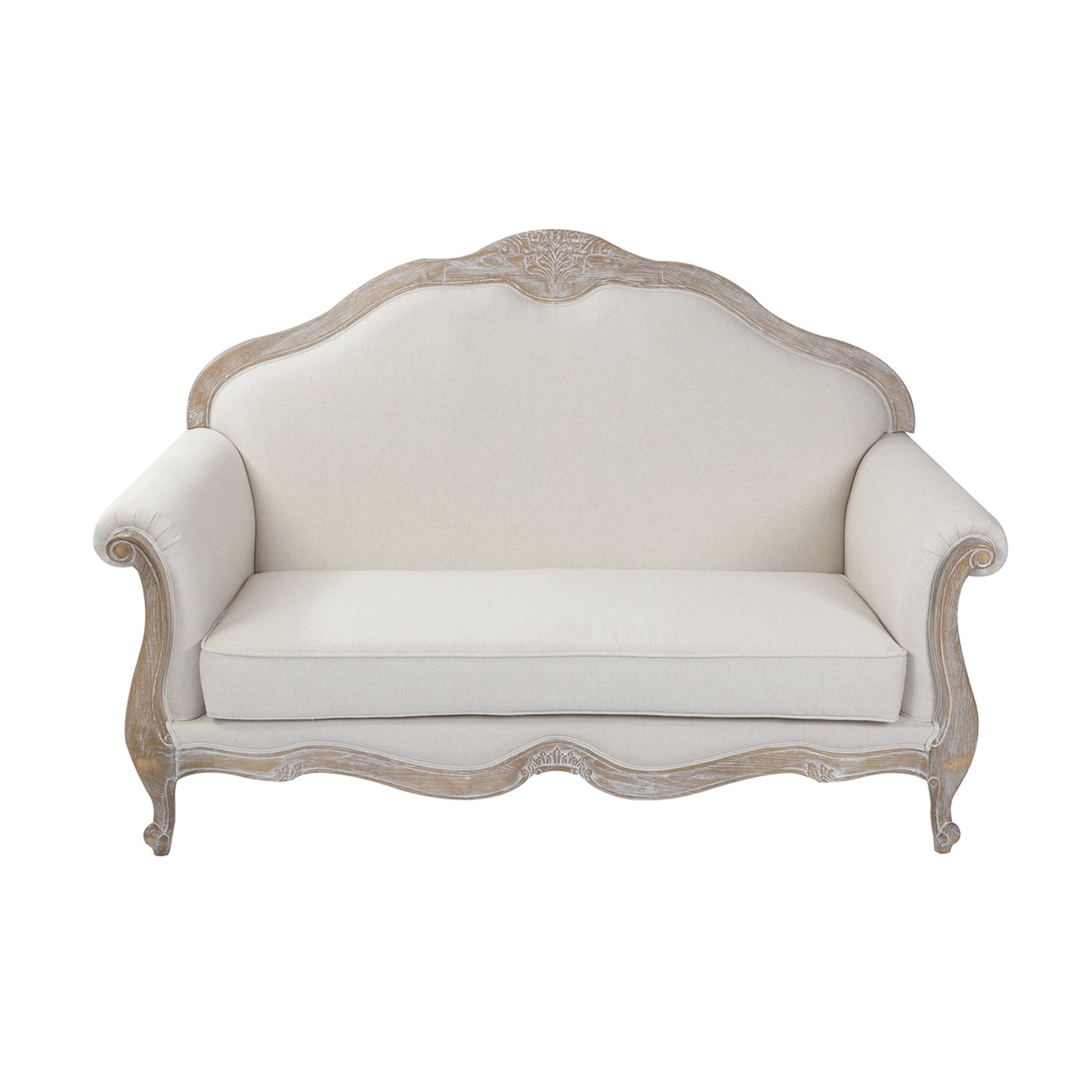 Lille 3+2 Seater Sofa Linen Fabric Oak Wood White Washed Finish Rolled Armrest
