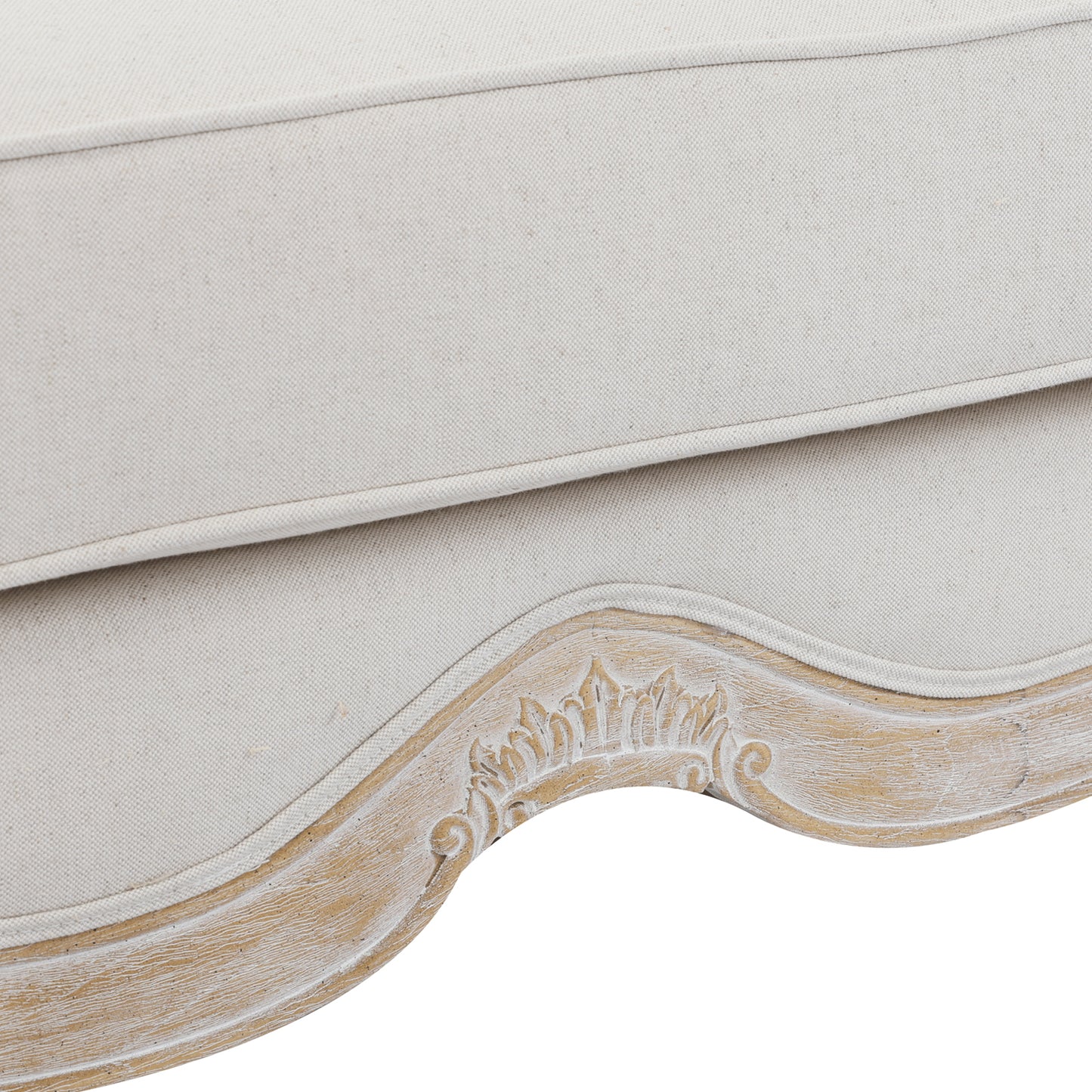 Lille 3+2 Seater Sofa Linen Fabric Oak Wood White Washed Finish Rolled Armrest