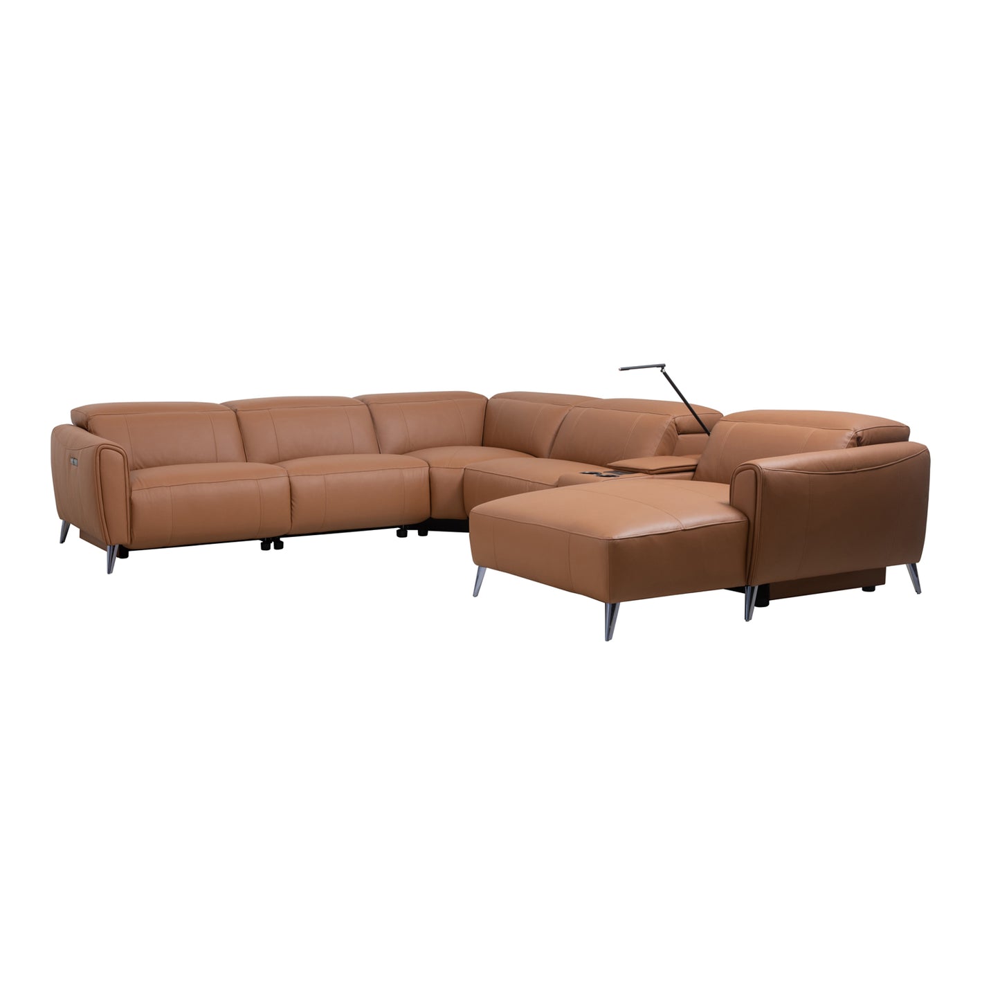 London 5 Seater Corner Sofa Chaise Premium Genuine Leather Power Slide Right Chaise Cup-Holder Charging Point