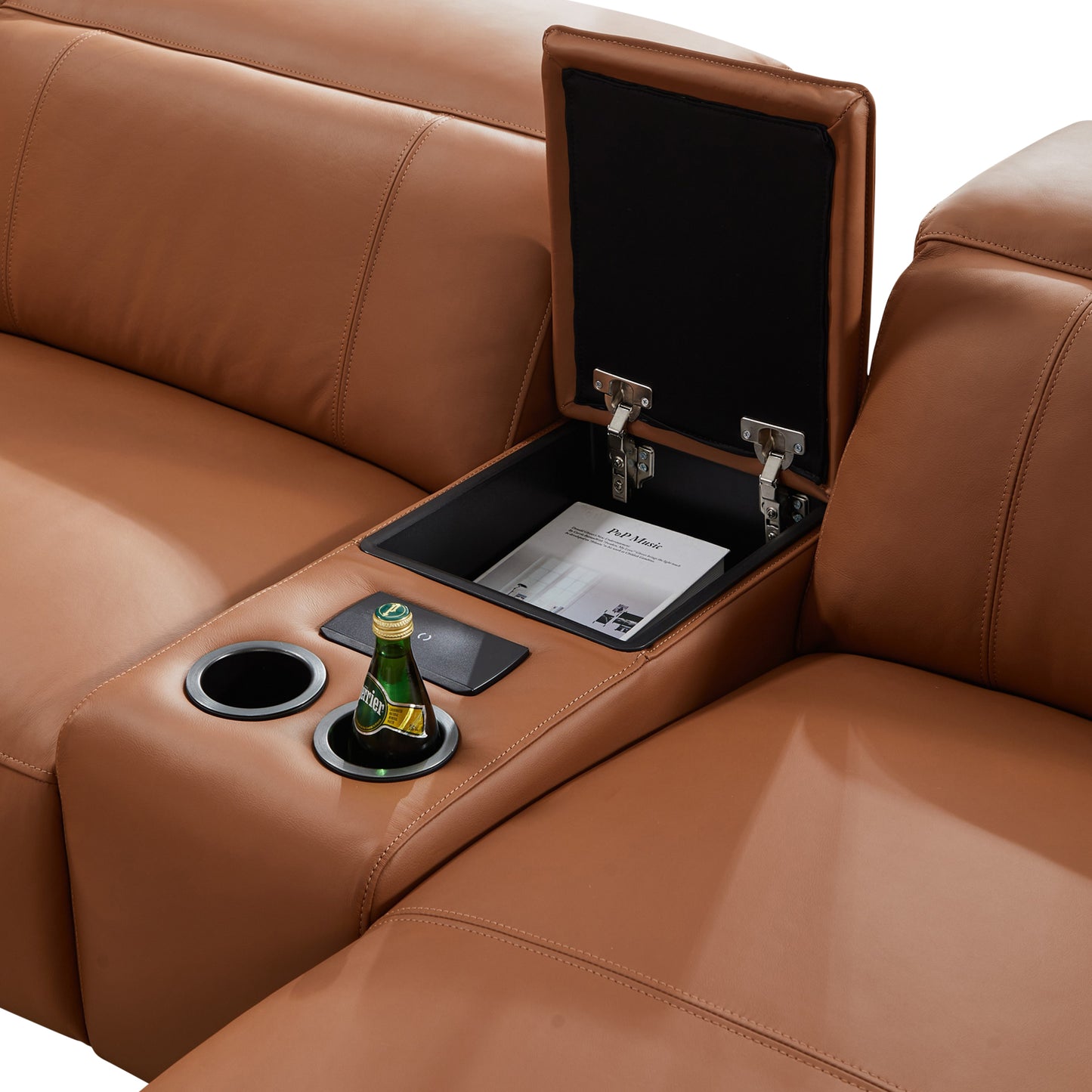 London 5 Seater Corner Sofa Chaise Premium Genuine Leather Power Slide Right Chaise Cup-Holder Charging Point