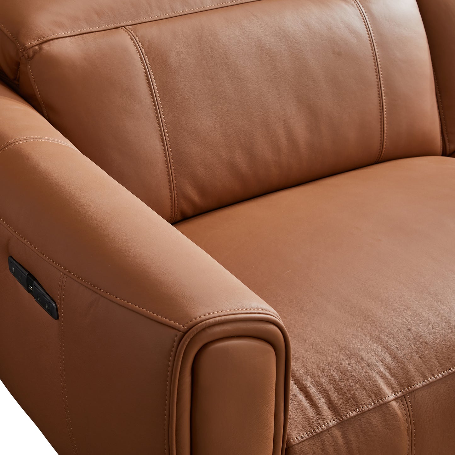 London 5 Seater Corner Sofa Chaise Premium Genuine Leather Power Slide Right Chaise Cup-Holder Charging Point