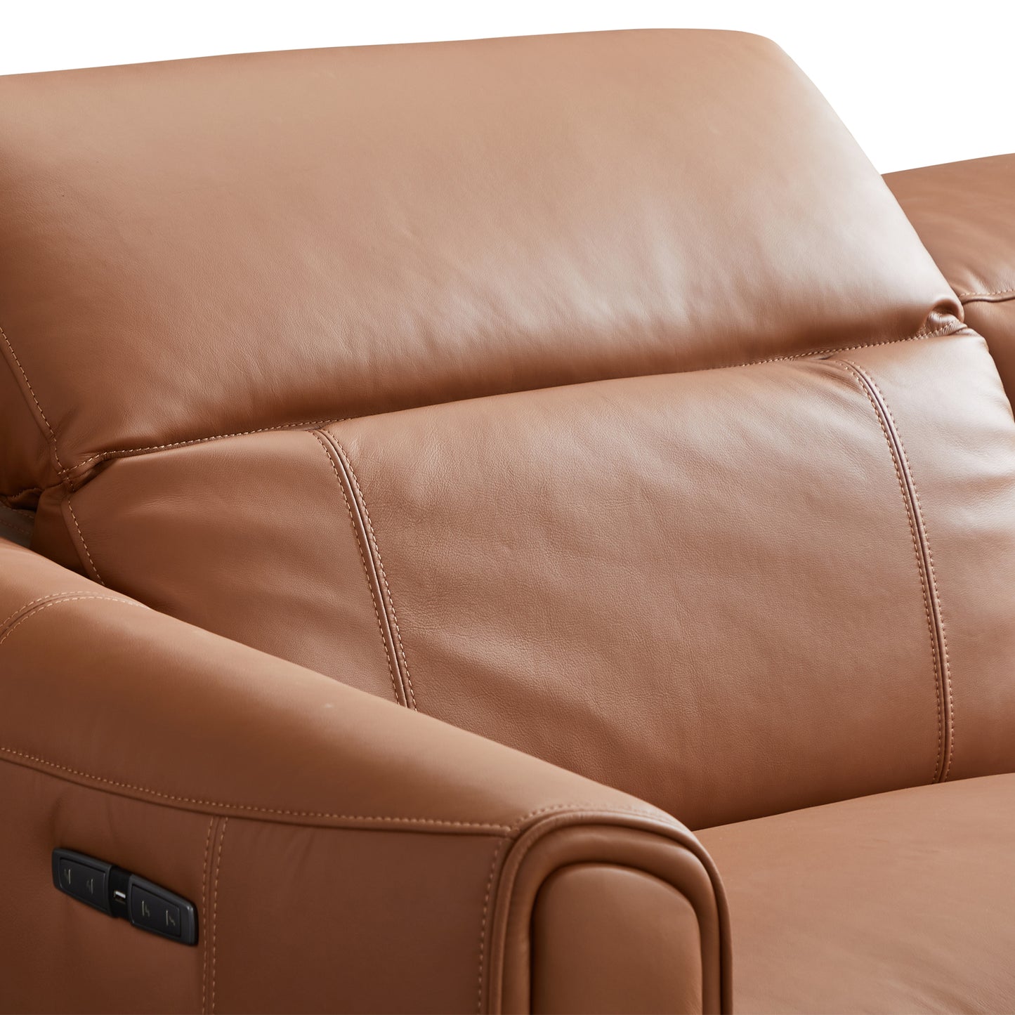 London 5 Seater Corner Sofa Chaise Premium Genuine Leather Power Slide Right Chaise Cup-Holder Charging Point