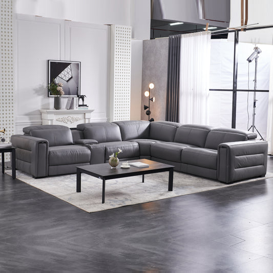 Melton 5 Seater Genuine Grey Leather Sofa 2 Power Recliner Zero Gravity Mechanism Manual Headrest USB Charger